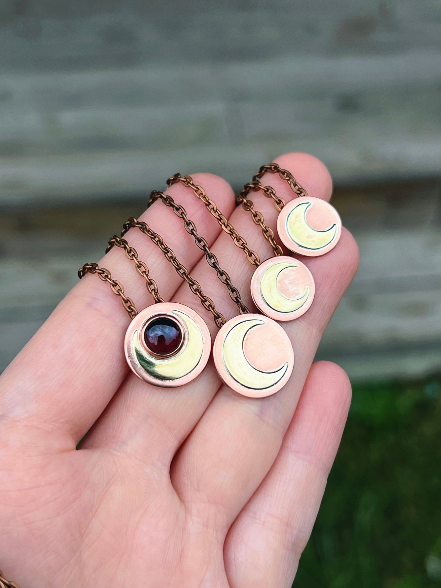 Garnet Magic Moon Hidden Bail Pendant