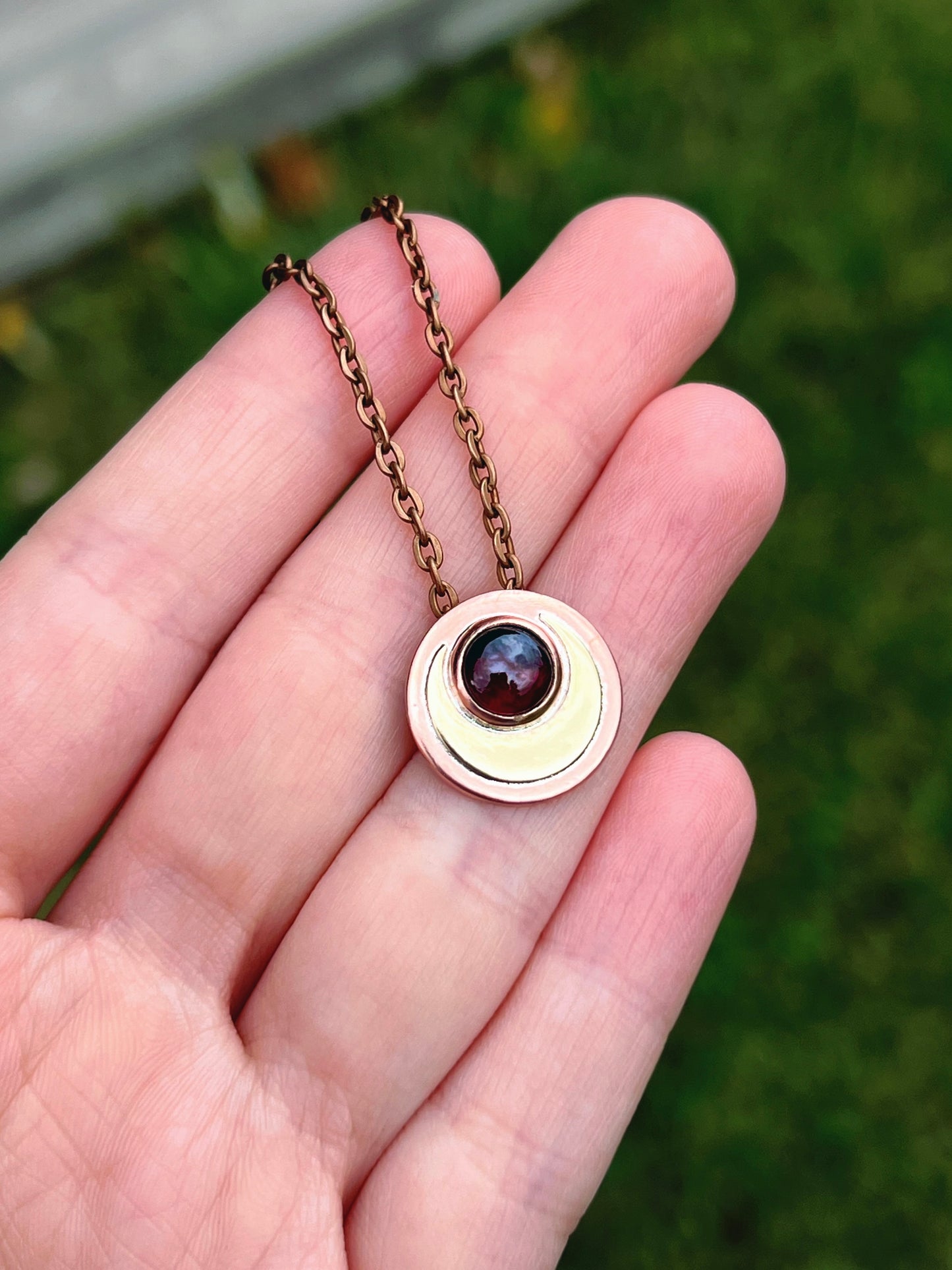 Garnet Magic Moon Hidden Bail Pendant